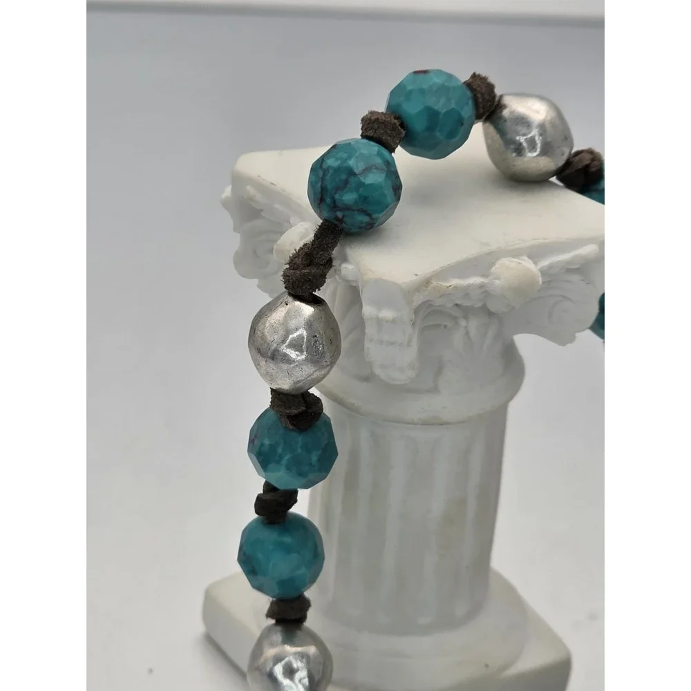New LUCKY BRAND Bolero Bracelet or‎ Anklet Turquoise Silver Tone Suede Cord 11